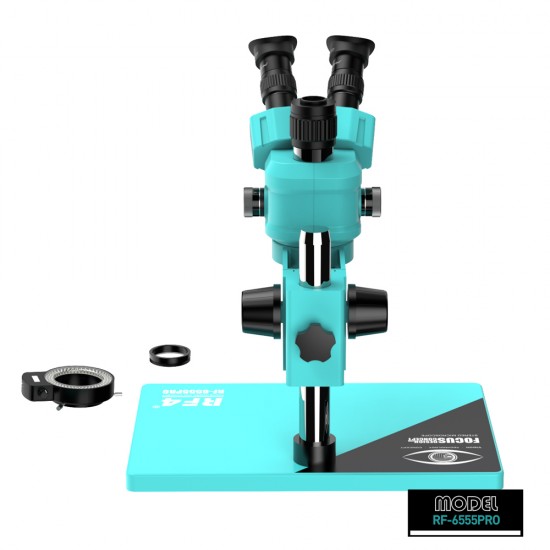 RF4 RF6555-PRO 6.5X-55X Trinocular Full HD Stereo Microscope With Zooming 0.48X CTV Camera Lens & LED Adjustable Light RF4 RF6555-PRO 6.5X-55X Trinocular Full HD Stereo Microscope With Zooming 0.48X CTV Camera Lens & LED Adjustable Light