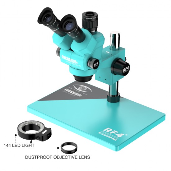 RF4 RF6555-PRO Max 6.5X-55X Trinocular Full HD Stereo Microscope With Zooming 0.48X CTV Camera Lens & LED Adjustable Light RF4 RF6555-PRO Max 6.5X-55X Trinocular Full HD Stereo Microscope With Zooming 0.48X CTV Camera Lens & LED Adjustable Light