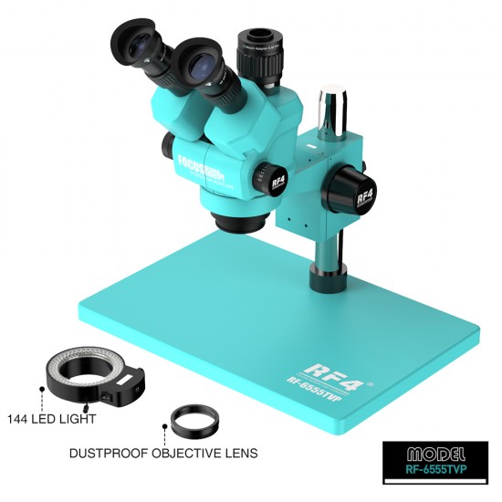 RF4 RF6555-TVP 6.5X-55X Trinocular Full HD Stereo Microscope With Zooming 0.48X CTV Camera Lens & LED Adjustable Light RF4 RF6555-TVP 6.5X-55X Trinocular Full HD Stereo Microscope With Zooming 0.48X CTV Camera Lens & LED Adjustable Light
