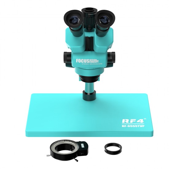 RF4 RF6555-TVP 6.5X-55X Trinocular Full HD Stereo Microscope With Zooming 0.48X CTV Camera Lens & LED Adjustable Light RF4 RF6555-TVP 6.5X-55X Trinocular Full HD Stereo Microscope With Zooming 0.48X CTV Camera Lens & LED Adjustable Light
