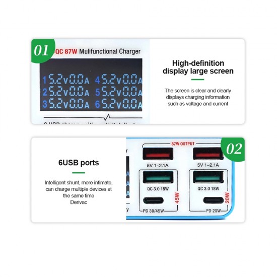 Relife RL-304N Smart Multi-functional 6 Port USB Charger - 87W Max (PD + QC 3.0) Relife RL-304N Smart Multi-functional 6 Port USB Charger - 87W Max (PD + QC 3.0)