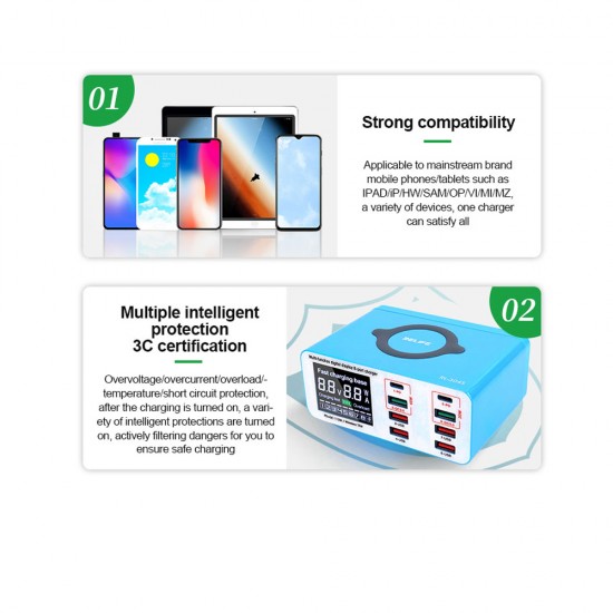 Relife RL-304S 8 USB+PD Port Smart Lightning Charger With Wireless (Upto 10W) Charging Relife RL-304S 8 USB+PD Port Smart Lightning Charger With Wireless (Upto 10W) Charging