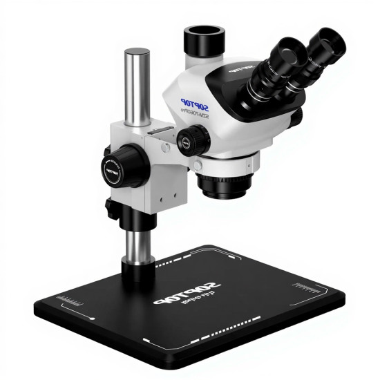 Soptop 7060 Pro (7X-60X) Trinocular Stereo Microscope With Zooming 0.5X CTV Camera Lens & LED Light