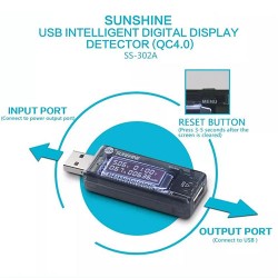 SUNSHINE SS-302A USB TESTER Compatible Quick Charge 2.0 and 3.0
