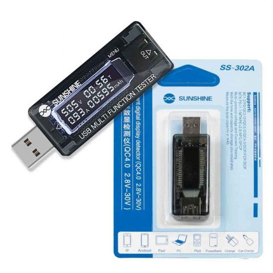SUNSHINE SS-302A USB TESTER Compatible Quick Charge 2.0 and 3.0 SUNSHINE SS-302A USB TESTER Compatible Quick Charge 2.0 and 3.0