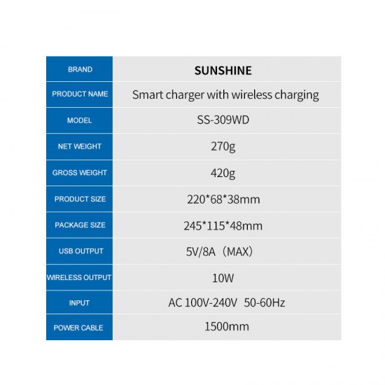 Sunshine SS-309WD Quick 8 Port USB Charger With Wireless Charging ( Upto 10W ) Sunshine SS-309WD Quick 8 Port USB Charger With Wireless Charging ( Upto 10W )