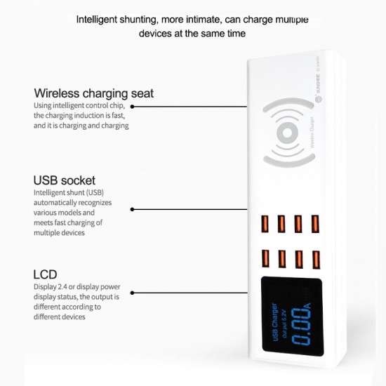 Sunshine SS-309WD Quick 8 Port USB Charger With Wireless Charging ( Upto 10W ) Sunshine SS-309WD Quick 8 Port USB Charger With Wireless Charging ( Upto 10W )