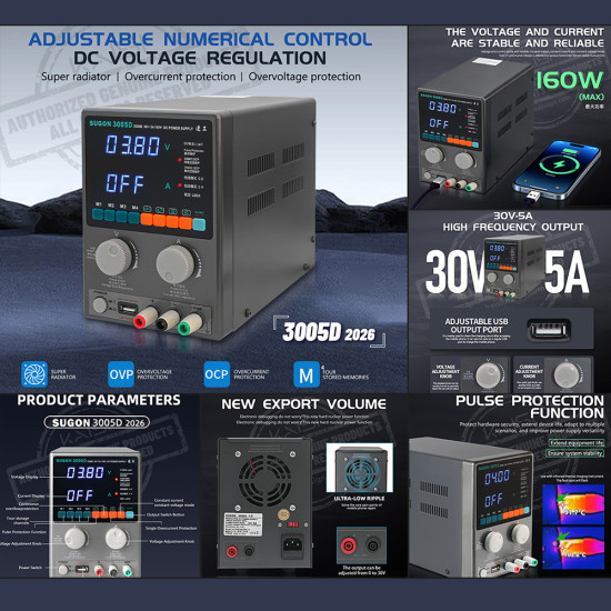 SUGON 3005D Adjustable Digital DC Power Supply With Short Killer With Memory Option ( 30V~5A ) - 2026 Version