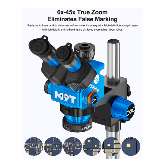Sunshine M9T (3D Continuous Zoom) 6X~45X True Zoom Trinocular Stereo Microscope - Exclusive Quality