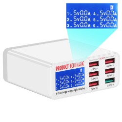 TE-896 6 Port USB Smart Lightning Charger With QC 3.0 Port