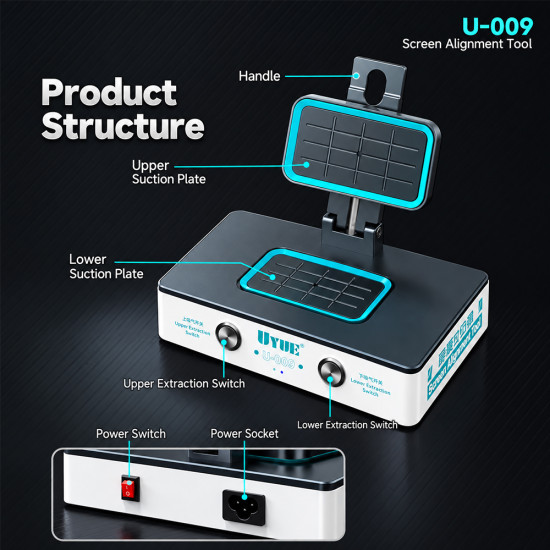 Uyue U-009 Ultra 8-inch Dual Independent Vacuum System LCD Screen Alignment Tool Built-in Alignment Lighting