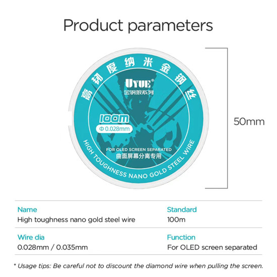 UYUE 0.02 High Toughness Nano Gold Steel Wire (500M)