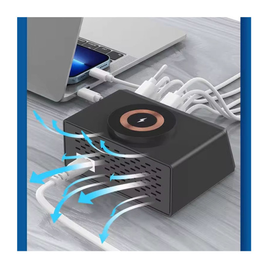 WLX-X9M 8 Port USB Smart Lightning Wireless Charger With QC 3.0 & PD Port (110W Max Output)