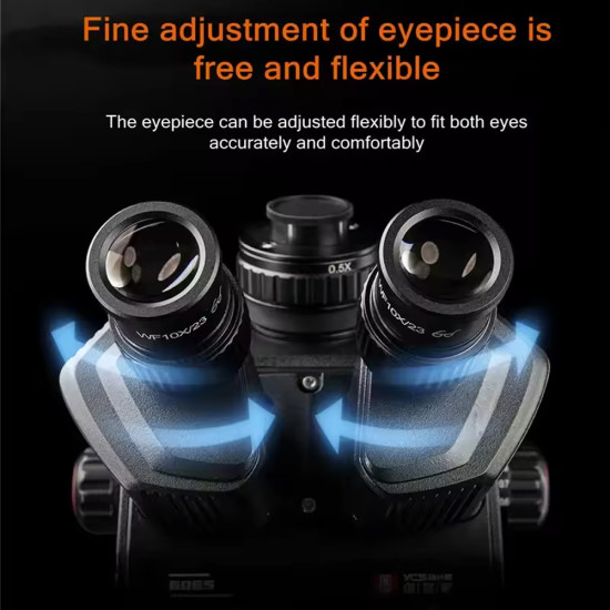 YCS 6065X (3D Continuous Zoom) 6X~65X Trinocular Stereo Microscope With 0.5X CTV Camera Zoom Lens & LED Adjustable Light