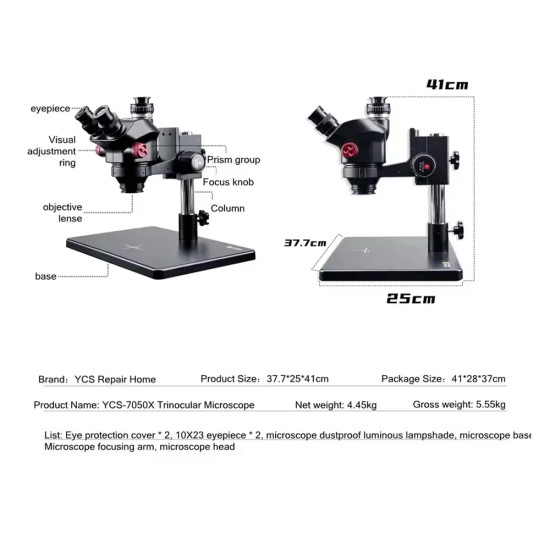 YCS 7050 (3D Continuous Zoom) 7X~50X Trinocular Stereo Microscope With 0.5X CTV Camera Zoom Lens & LED Adjustable Light YCS 7050 (3D Continuous Zoom) 7X~50X Trinocular Stereo Microscope With 0.5X CTV Camera Zoom Lens & LED Adjustable Light