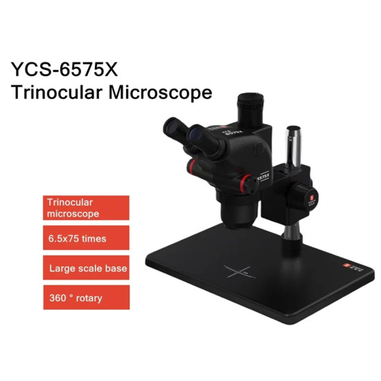 YCS 6575X Trinocular Stereo Microscope With 0.5X CTV Camera Zoom Lens & LED Adjustable Light