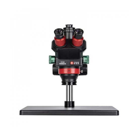 YCS 7060X (3D Continuous Zoom) 7X-60X Trinocular Stereo Zoom Microscope With 0.5X CTV Camera Zoom Lens & LED Light