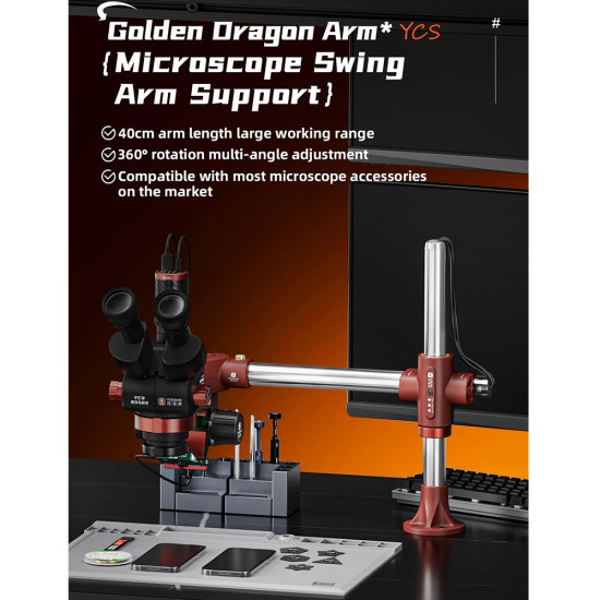 YCS Dragon Arm 360° Rotation Microscope Swing Arm Bracket with Levelling Device - Black