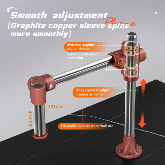 YCS Dragon Arm 360° Rotation Microscope Swing Arm Bracket with Levelling Device - Black