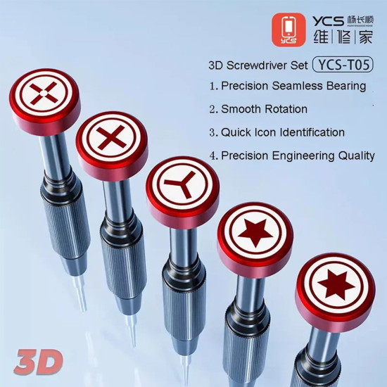 YCS-T05 Magnetic Precision 3D Screwdriver Set (5in1)
