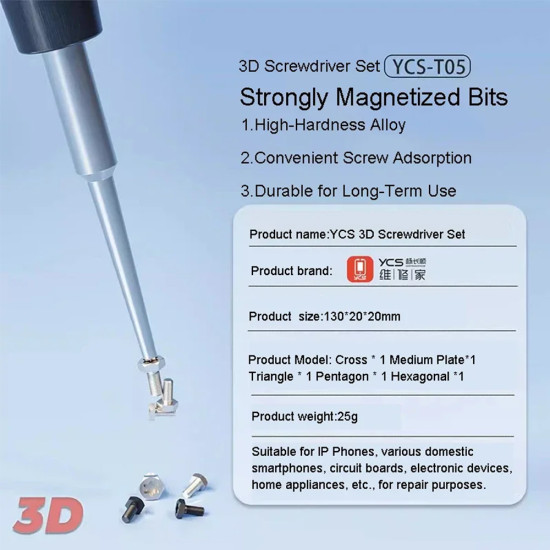 YCS-T05 Magnetic Precision 3D Screwdriver Set (5in1)