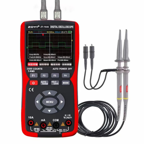 Zoyi ZT-703S Dual Channel 50MHz Digital Storage Oscilloscope Multimeter Signal Generator (3 in 1)