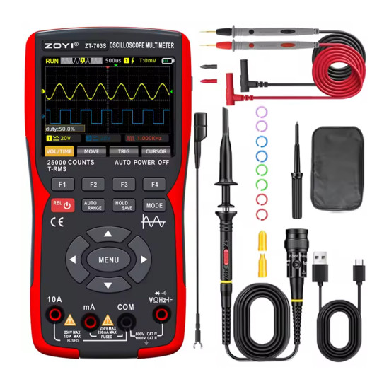 Zoyi ZT-703S Dual Channel 50MHz Digital Storage Oscilloscope Multimeter Signal Generator (3 in 1)