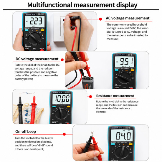 ZOYI ZT-98 Handheld 1999 Counts Smart Digital Multimeter